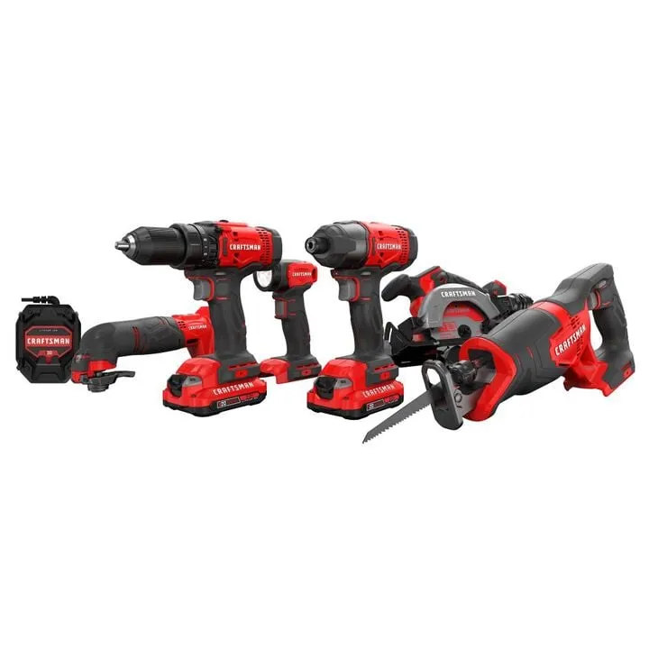 CRAFTSMAN V20 6-Tool Cordless Combo Kit with 2Ah Batteries & Charger