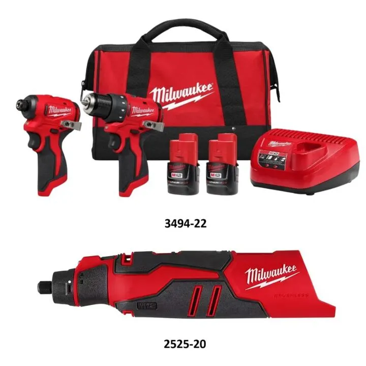 Milwaukee M12 Subcompact Brushless 2-Tool Combo Kit and Rotary Tool Bundle 1
