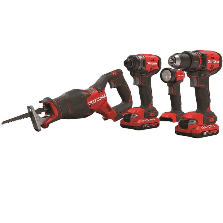 CRAFTSMAN V20 Brushless Cordless 4-Tool Combo Kit - Professional Grade Performance