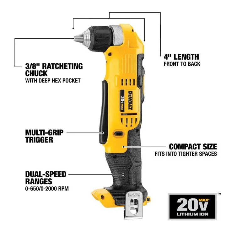 DEWALT 20V MAX Lithium Ion 3/8-in Right Angle Drill/Driver (Bare Tool) 1