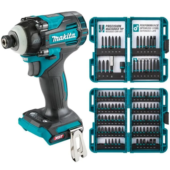 Makita 40V Max XGT Brushless 4-Speed Impact Driver (Bare Tool) with ImpactX 100-Piece Driver Bit Set