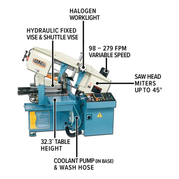 Baileigh BS-20A 13-Inch Automatic Horizontal Bandsaw - 220V 3-Phase Industrial Grade 1