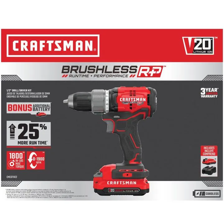 CRAFTSMAN V20 BRUSHLESS RP 1/2 Inch Cordless Drill/Driver Kit - Professional Grade Performance for DIY Enthusiasts 3