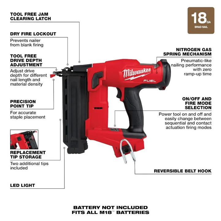 Milwaukee M18 FUEL 18 Gauge Brad Nailer (Bare Tool) 4