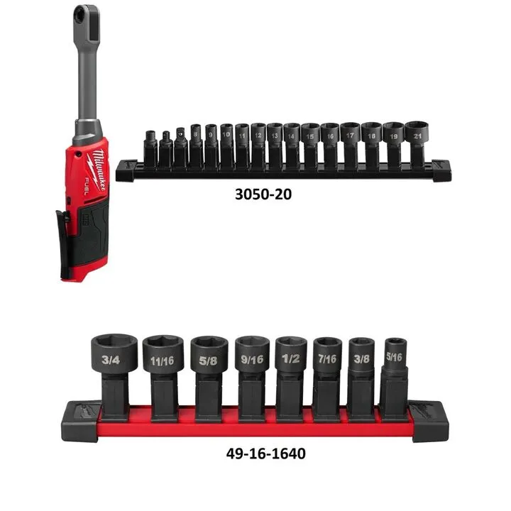 Milwaukee M12 Insider Extended Reach Ratchet (Bare Tool) with 8-Piece SAE Socket Set Bundle 1