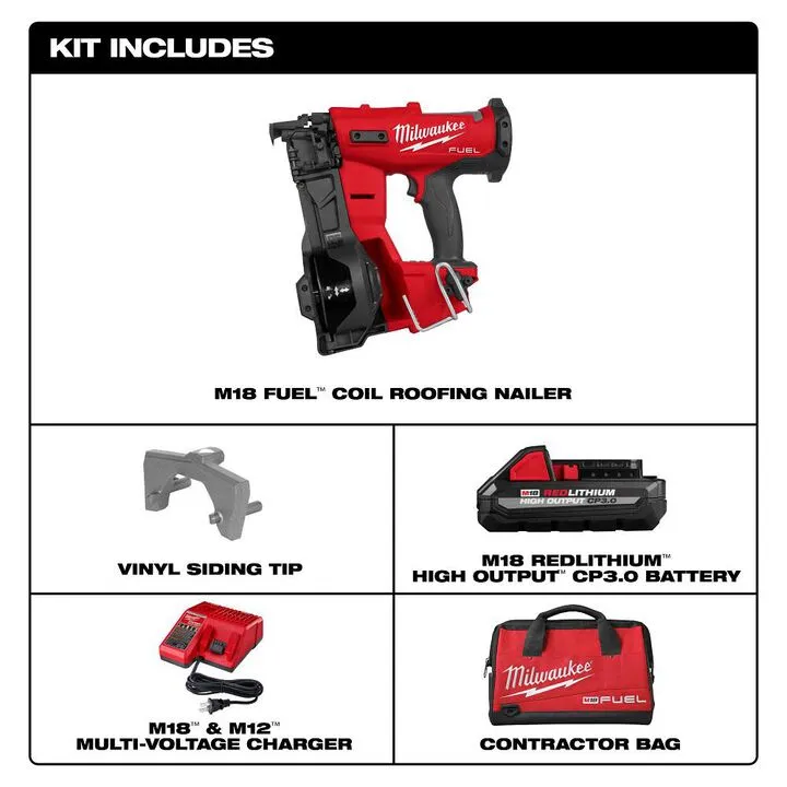 Milwaukee M18 FUEL Coil Roofing Nailer Kit & Precision-Fit Replacement Rubber Wear Pad Bundle 1