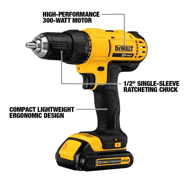 DEWALT 20V MAX Lithium Ion Compact Drill Driver Kit & Rapid Load Accessory Set with Toughcase+ 2
