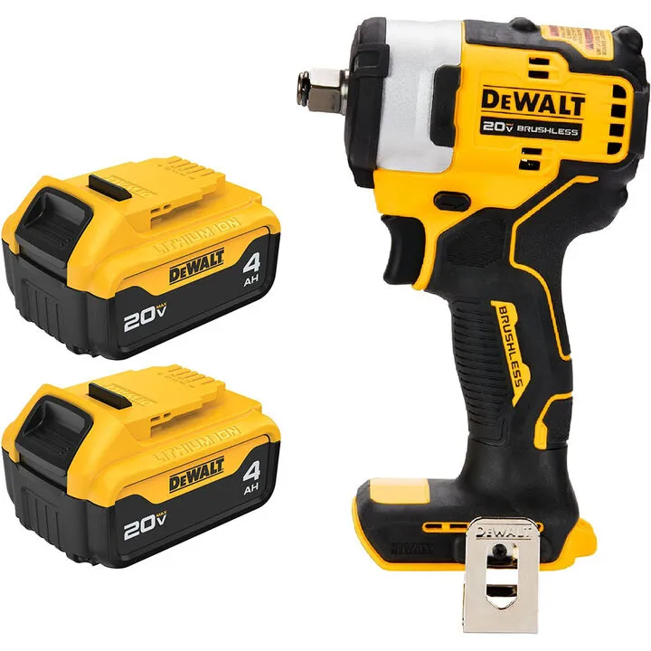 DEWALT 20V MAX 1/2 Inch Impact Wrench with Hog Ring Anvil & XR Battery 2-Pack Bundle