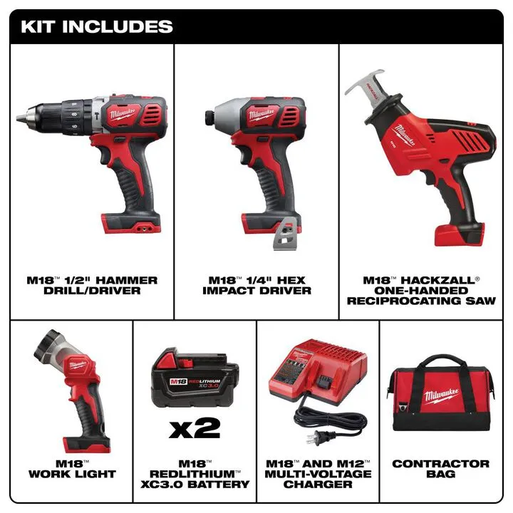 Milwaukee M18 4-Piece Professional Cordless Combo Kit - Enhanced Performance Edition 1