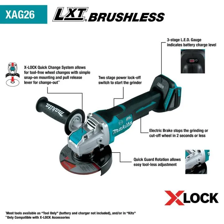 Makita 18V LXT 4-1/2 / 5in X-LOCK Angle Grinder with AFT (Bare Tool) 2