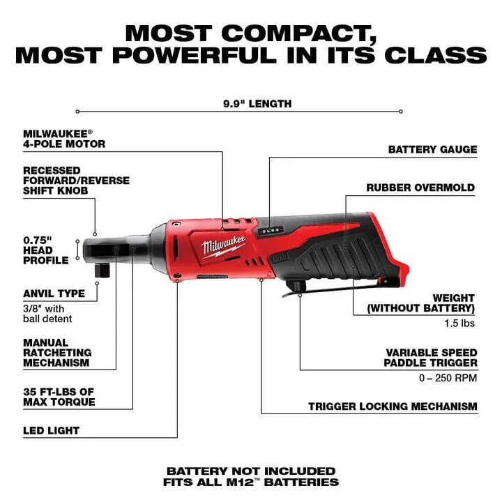 Milwaukee M12 Subcompact Brushless 2-Tool Combo Kit and 3/8 Inch Ratchet Bundle 6