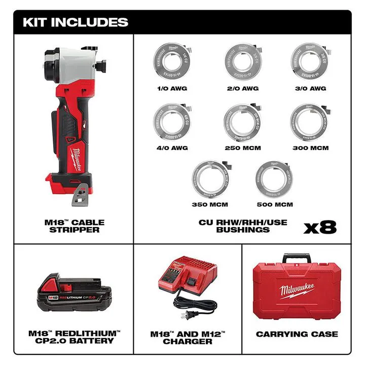 Milwaukee M18 Cordless Cable Stripper Kit for Cu RHW / RHH / USE 1