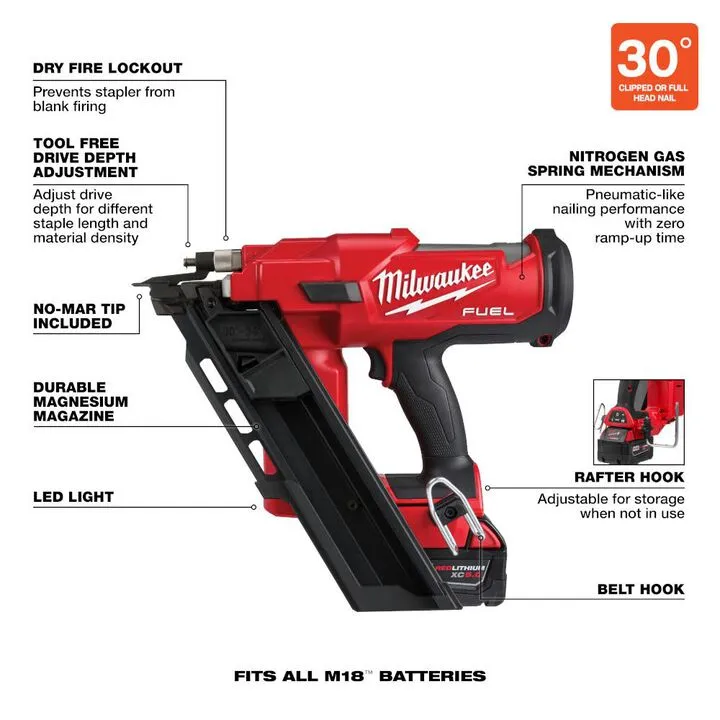 Milwaukee M18 FUEL 30 Degree Framing Nailer Kit with Extended Capacity Magazine 5