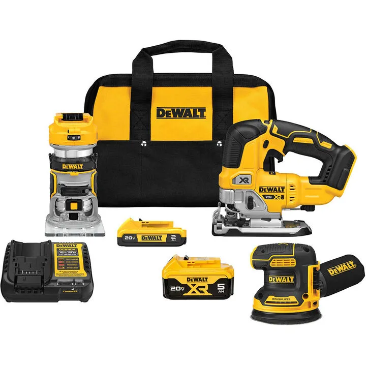 DEWALT 20V MAX XR 3-Tool Woodworking Combo Kit with 5.0Ah High-Capacity Batteries
