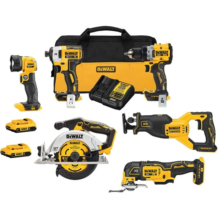 DEWALT 20V MAX XR Brushless 6-Tool Combo Kit with 2.0Ah Batteries