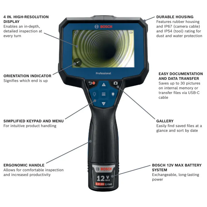 Bosch 12V Max Inspection Camera Kit - Professional Reconditioned Diagnostic Solution 1