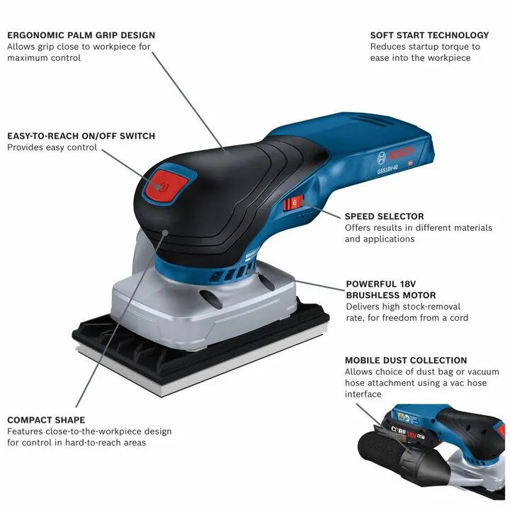 Bosch 18V 1/4 Sheet Orbital Finishing Sander (Bare Tool) - Precision Cordless Performance 1
