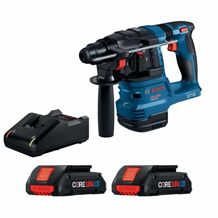 Bosch 18V SDS-plus Bulldog 3/4in Rotary Hammer Kit with 2ct CORE18V 4Ah Batteries