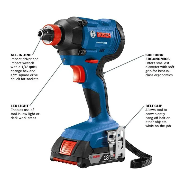 Bosch 18V Freak 2-in-1 Impact Driver Kit (1/4in & 1/2in Chuck) 1