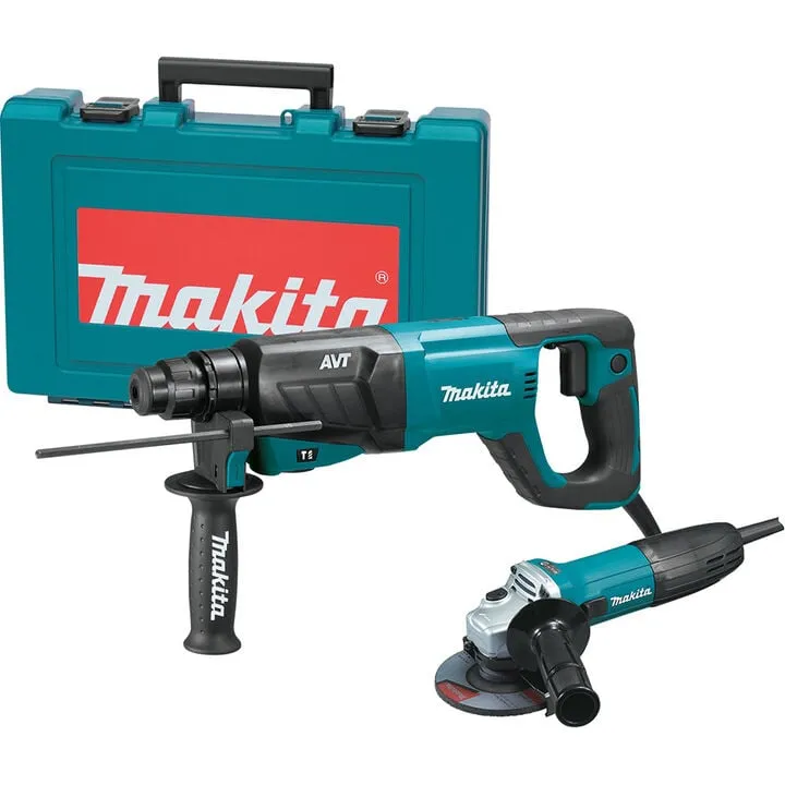 Makita 1-Inch AVT SDS+ Rotary Hammer and 4-1/2-Inch Angle Grinder Professional Combo Kit