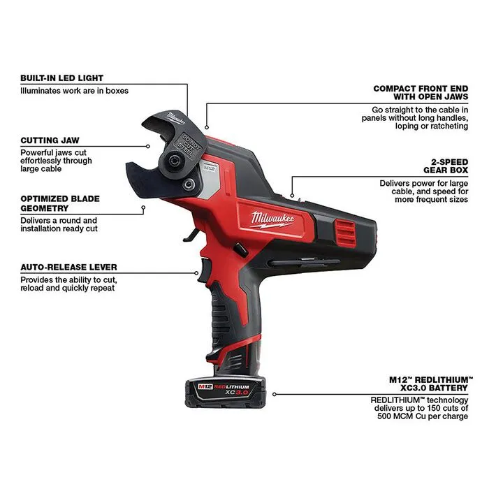 Milwaukee M12 600 MCM Cable Cutter Kit - High-Performance Electrical Tooling 3