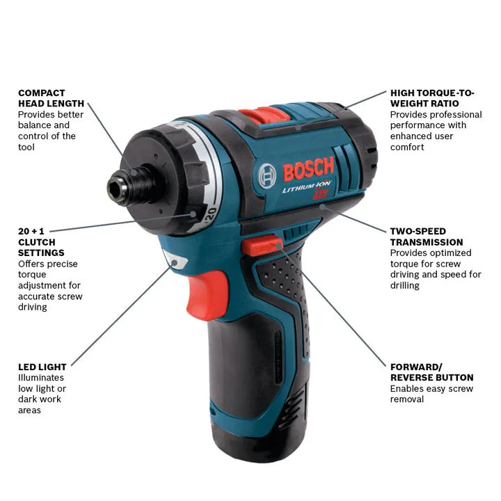 Bosch 12V MAX Two-Speed Pocket Driver Kit - Compact Precision & Professional Performance 1
