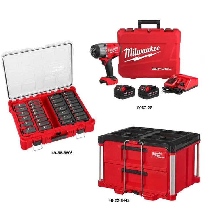Milwaukee M18 Wrench Kit with 31-Piece Socket Set and Heavy-Duty 2-Drawer Tool Box 1
