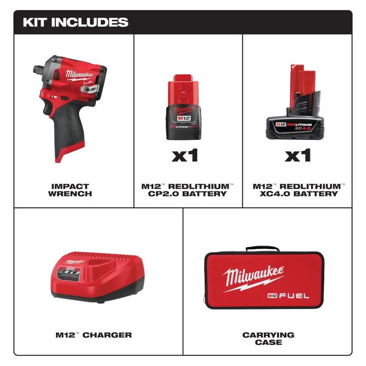 Milwaukee M12 FUEL Stubby 1/2 in. Impact Wrench Kit - Professional Compact Performance 1