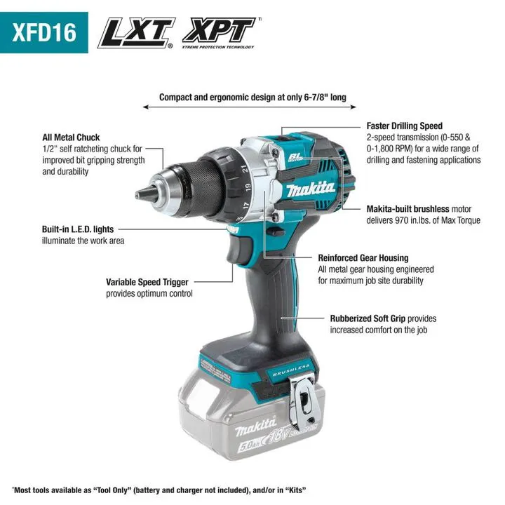 Makita 18V LXT Lithium-Ion Brushless Cordless 1/2-inch Driver-Drill (Bare Tool) 2