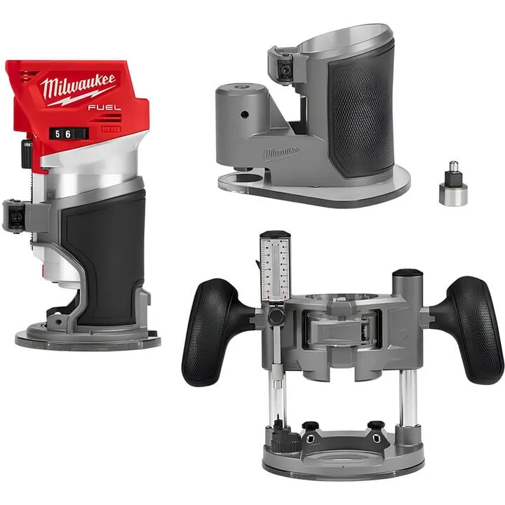 Milwaukee M18 FUEL Compact Router with Plunge & Offset Base (Tool & Bases Only)