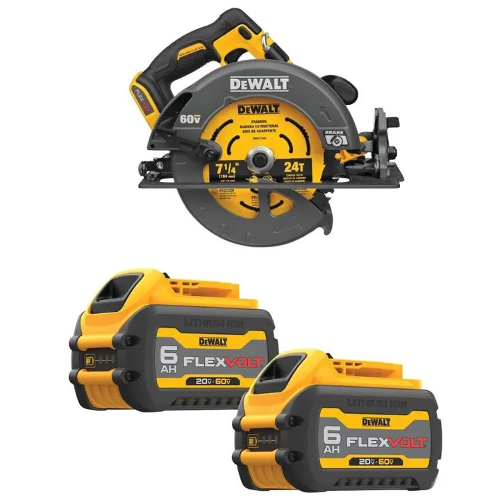 DEWALT 60V MAX 7-1/4 Inch Cordless Circular Saw & 20/60V FLEXVOLT Battery Bundle