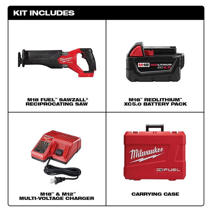 Milwaukee M18 FUEL SAWZALL Reciprocating Saw Kit with M18 REDLITHIUM XC5.0 Battery 1