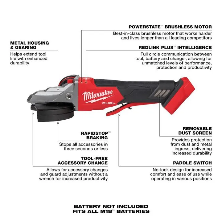 Milwaukee M18 FUEL 5-Inch Flathead Braking Grinder, Paddle Switch No-Lock (Reconditioned - Bare Tool) 2