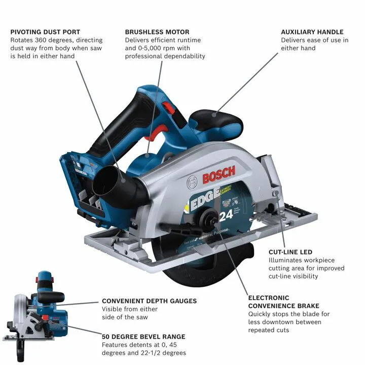Bosch 18V 6-1/2in Circular Saw (Bare Tool) - Precision Engineering for Professionals 1