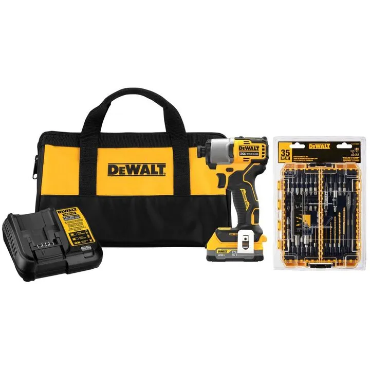 DEWALT 20V MAX XTREME Brushless 1/4 Inch Impact Driver Kit with Rapid Load Accessory Bundle