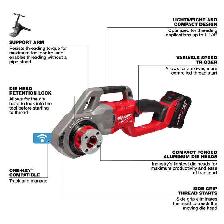 Milwaukee M18 FUEL Compact Pipe Threader with ONE-KEY (1/2 inch - 1 1/4 inch Die Heads) 3