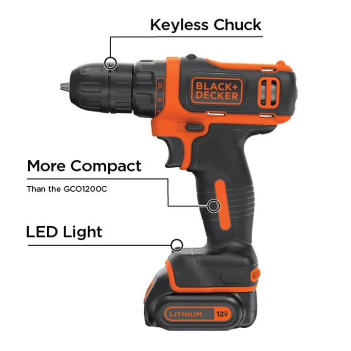 Black and Decker 12V MAX Li-Ion Cordless Drill Kit - Essential DIY Starter Set 2