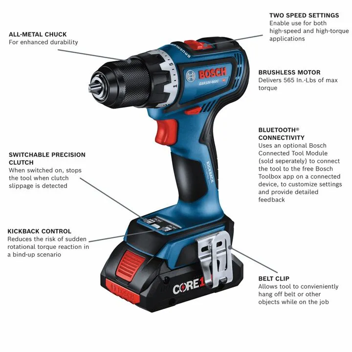 Bosch 18V Brushless Connected-Ready 1/2 Inch Drill/Driver Kit (Reconditioned) 1