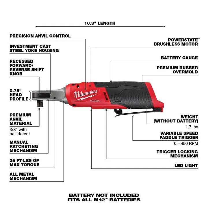 Milwaukee M12 FUEL 3/8-inch High Speed Ratchet (Reconditioned) - Professional Grade Performance 2