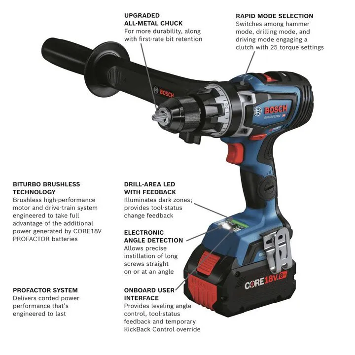 Bosch PROFACTOR 18V Connected-Ready 1/2in Hammer Drill/Driver Kit 1