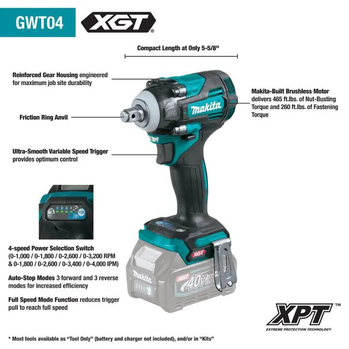 Makita 40V max XGT Brushless 4-Speed 1/2in Impact Wrench (Bare Tool) 1