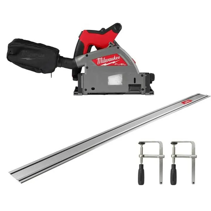 Milwaukee M18 FUEL 6-1/2 Inch Plunge Track Saw (Bare Tool) with 106-Inch Guide Rail & Clamps Set