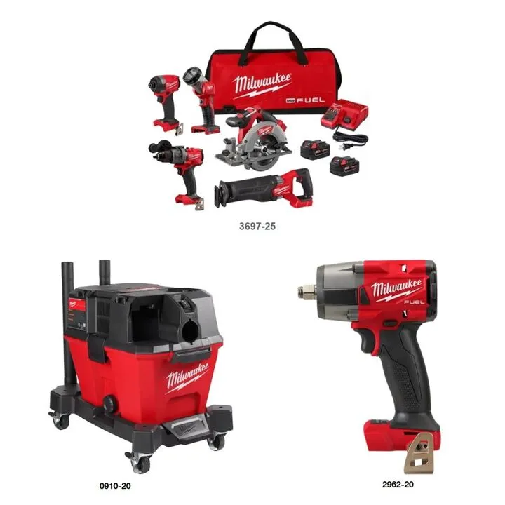 Milwaukee M18 FUEL 5-Tool Combo Kit with Wet/Dry Vacuum and Impact Wrench Bundle 1
