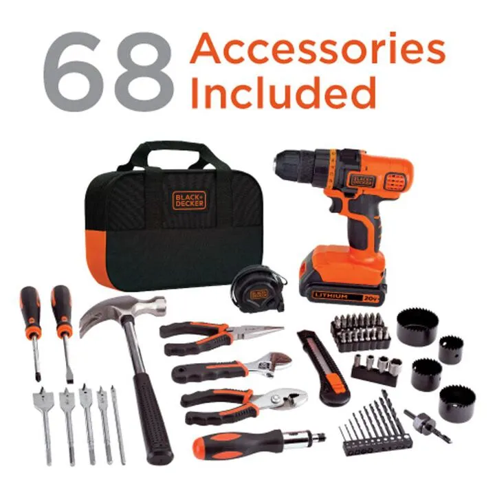 Black and Decker 20V MAX Lithium Drill Project Kit - Essential Home DIY Power Tool Set 2