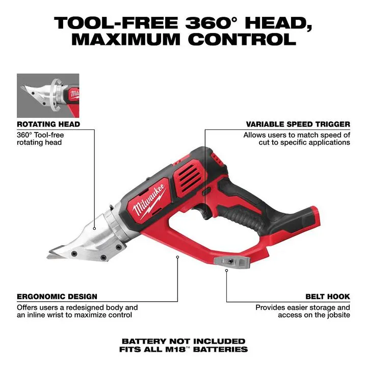 Milwaukee M18 Cordless 18 Gauge Double Cut Shear (Bare Tool) - Professional Grade 1