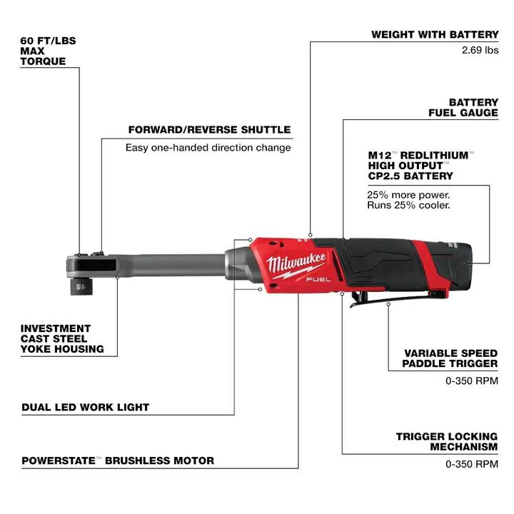 Milwaukee M12 FUEL INSIDER Extended Reach Box Ratchet Kit - Professional Grade Performance 2