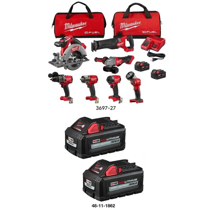 Milwaukee M18 7-Tool Combo Kit with (2) High Output XC6.0 Battery Pack Bundle 1