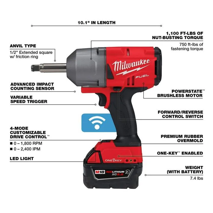 Milwaukee M18 FUEL 1/2 Inch Extended Anvil Controlled Torque Impact Wrench with ONE-KEY Kit 3