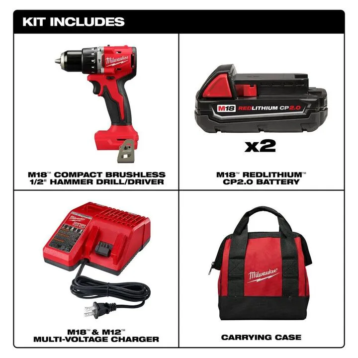 Milwaukee M18 Compact 1/2 in Hammer Drill/Driver Kit - Professional Performance Series 2