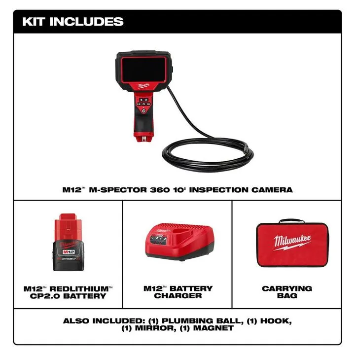Milwaukee M12 M-Spector 360 10' Inspection Camera Kit - Professional Diagnostic Solution 1